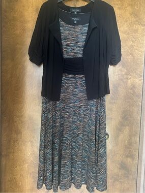 Perceptions 2 Piece Petite Outfit Multicolor Dress with Black Jacket